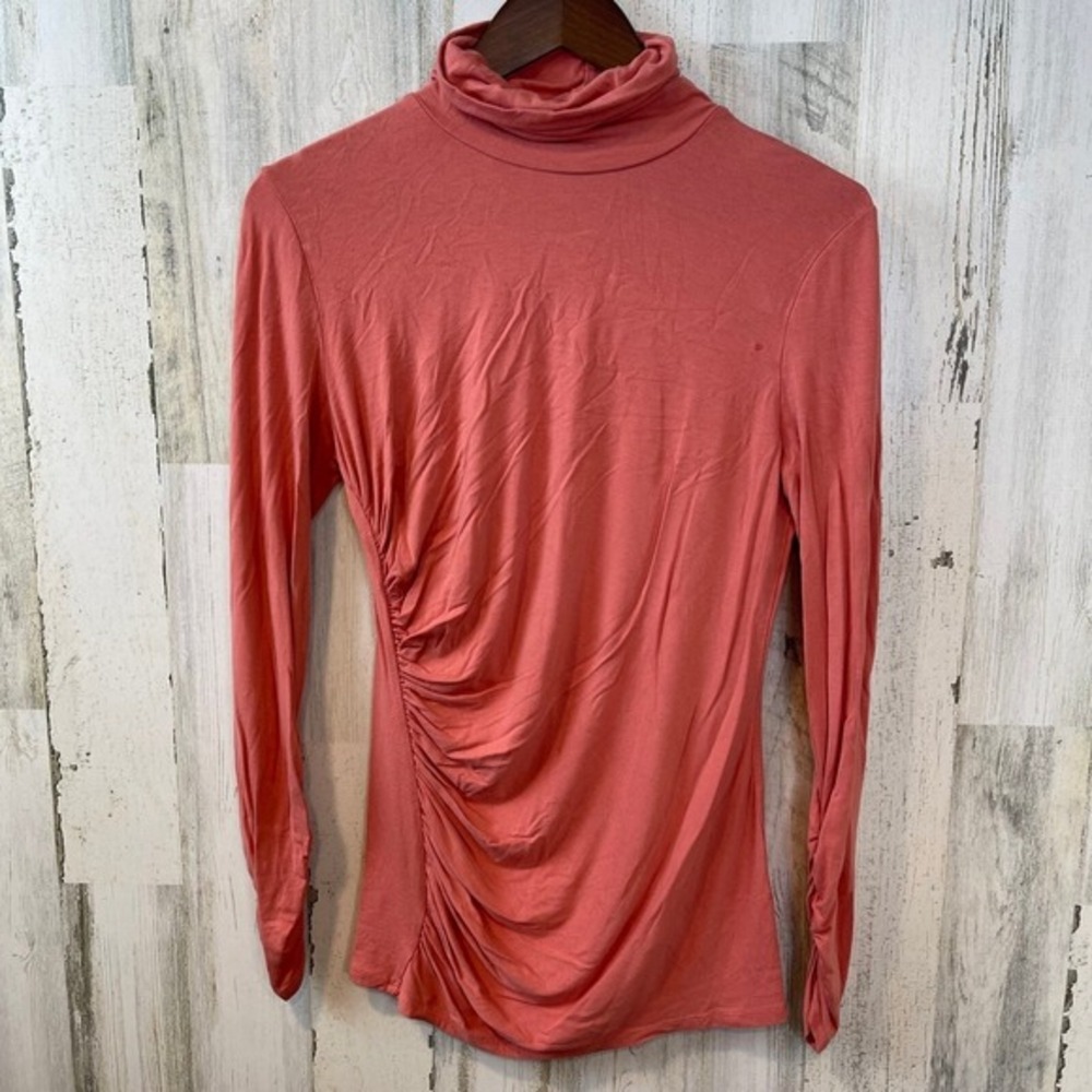 New York & Company Women's Stretch Terracotta Ruched Turtleneck Top Size M
